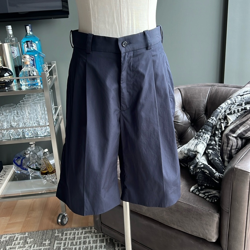 New Stella McCartney Navy Pleated Cotton Bermuda Short Size 44 IT (8-10 US)